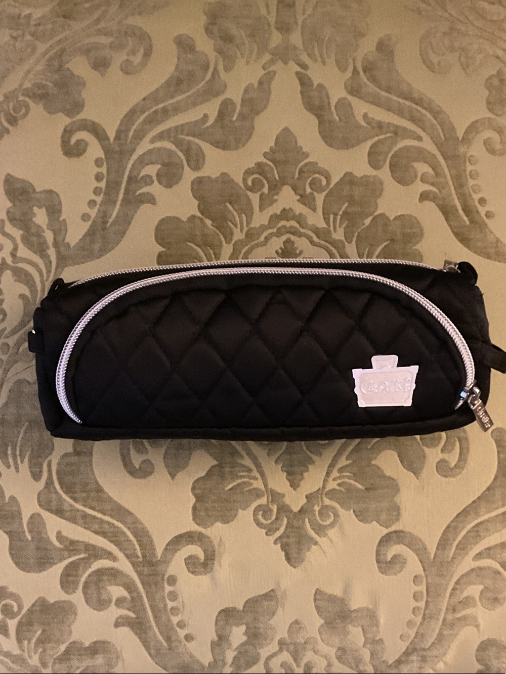 Caboodles Black Quilted Cosmetic Bag with Silver Trim